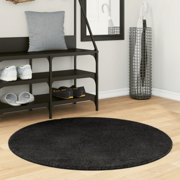 Hopkins 100cm Polyester Round Non-Slip Washable Rug - Black