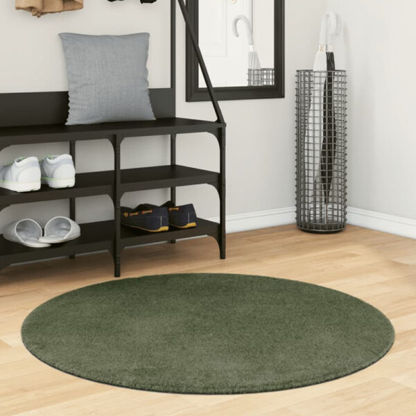 Hopkins 100cm Polyester Round Non-Slip Washable Rug - Forest Green
