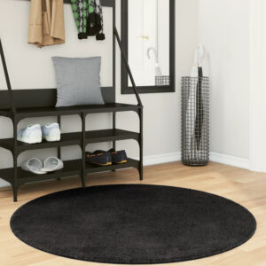 Hopkins 120cm Polyester Round Non-Slip Washable Rug - Black