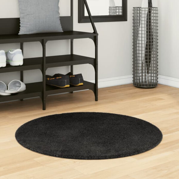 Hopkins 80cm Polyester Round Non-Slip Washable Rug - Black