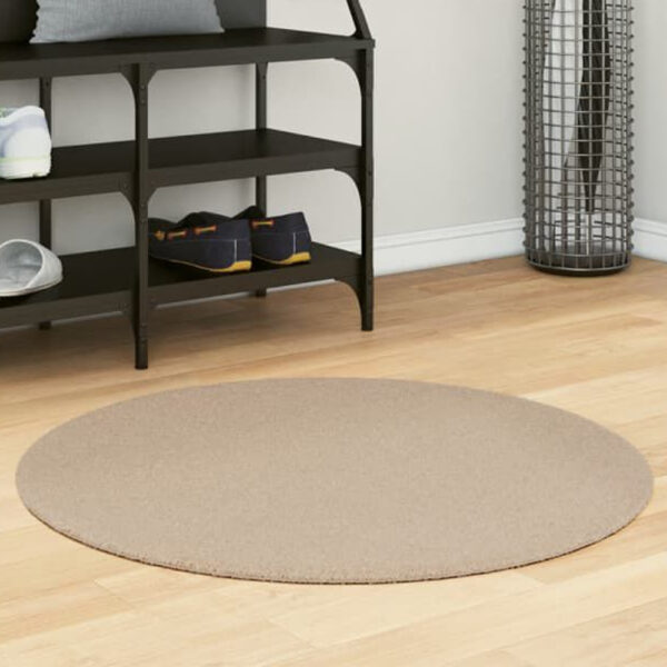 Hopkins 80cm Polyester Round Non-Slip Washable Rug - Sand